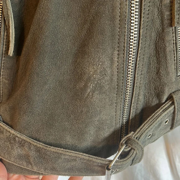 Topshop Suede Leather Zip Up Belted Moto Biker Jacket - Picture 7 of 12